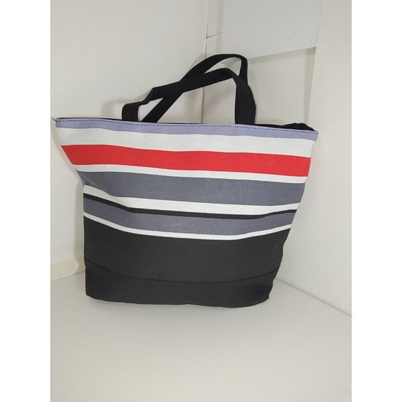 Shoppers Tote Bag Stripe Multicolor Black Red Shoulder BEACH Bag - Stylish - Picture 4 of 12